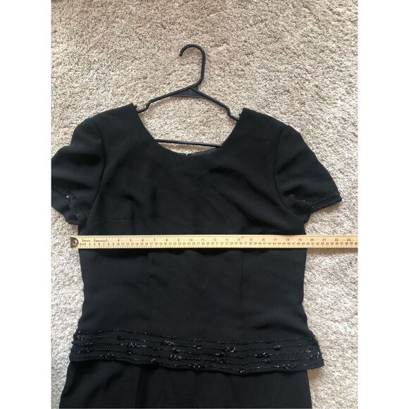 Donna Morgan Women’s Elegant Black Beaded Embroidered Trim Short Sleeve Dress Si - Picture 6 of 9